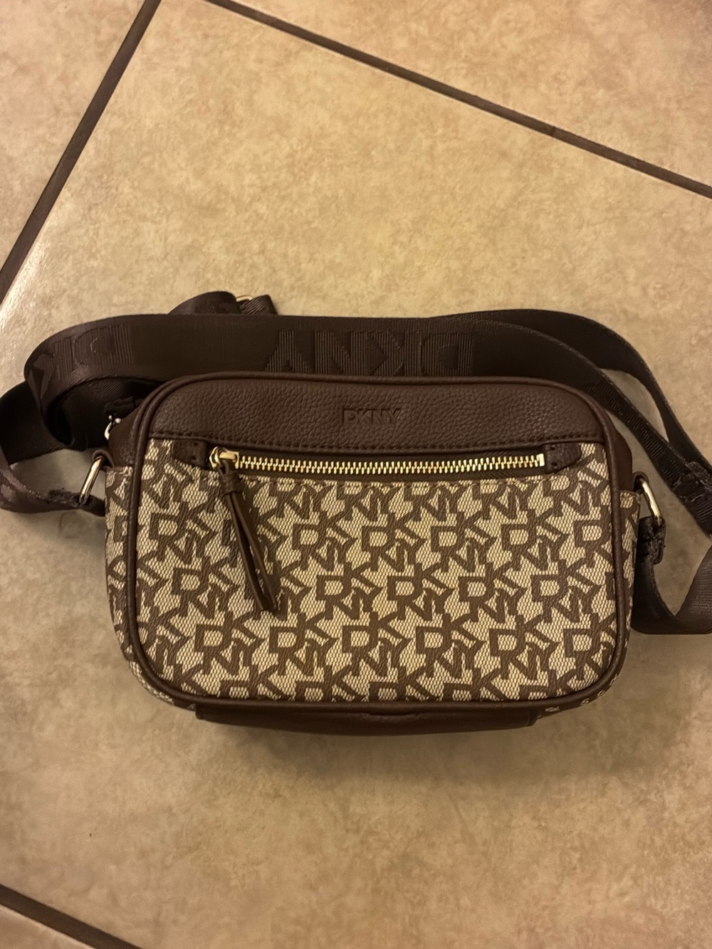 DKNY Brown and Beige Logo Belt Bag